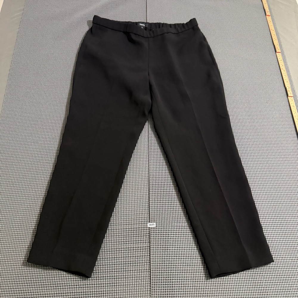 Theory Womens Black Elastic Waist Straight Leg Pull On Trousers Size 10